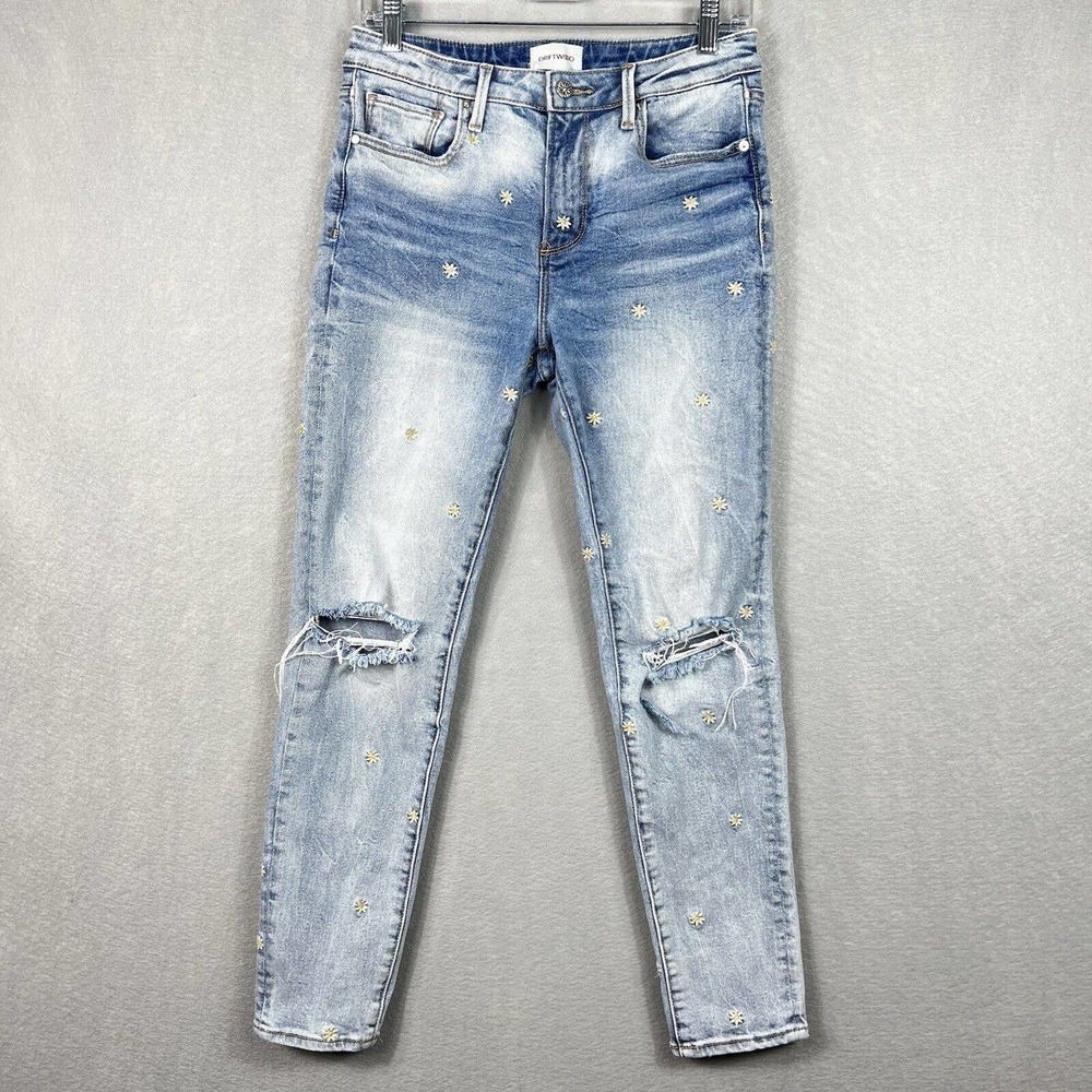 Driftwood Gizelle Jeans size 25 Denim Embroidered Ankle Straight leg